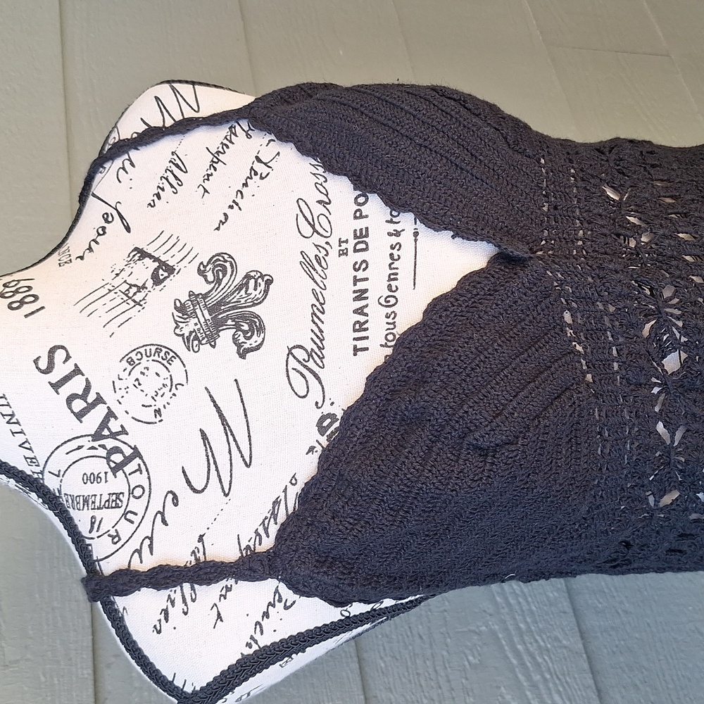 Vintage 90s Y2k Witchy Moda International Crochet Knit Tank Black Size M Hippie - Picture 3 of 9